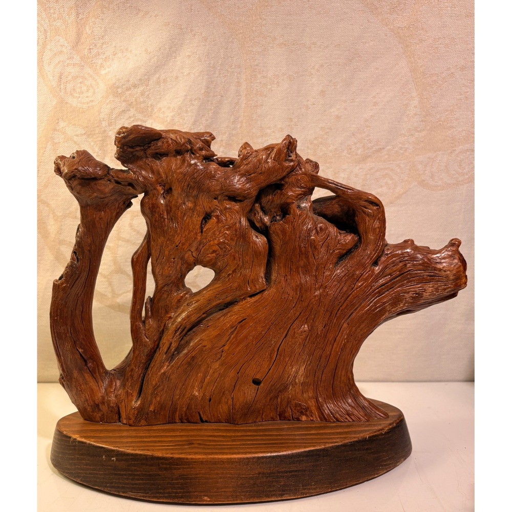 Vintage‎ Natural Cypress Knee Driftwood Sculpture on Wood Base Rustic Decor 11in